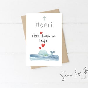 A6 Postkarte "zur Taufe", Karte, Motiv Wal mit Herzen, Post, Schreiben, personalisiert