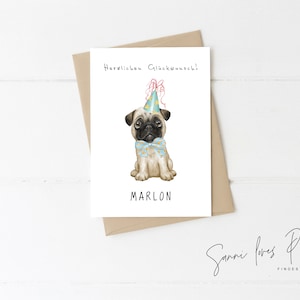 Glückwunschkarte mit Motiv Hunde Welpe| Postkarte| Glückwunschkarte| Geburtstagskarte|  Junge Mädchen| personalisiert| Motiv Mops