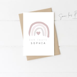 Taufe A6 Karte| Karte "zur Taufe"|Klapp Karte|Postkarte|Regenbogen rosa oder blau| Post| personalisiert