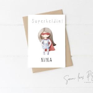 Karte für Superhelden| Postkarte| Glückwunschkarte| Superheld, Superheldin| Hero Junge Mädchen| personalisiert| Motiv Superheld