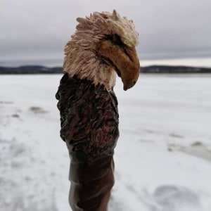 Handcrafted Bald Eagle Walking Stick - Made in USA | Carved Hiking Staff | Decorative Cane | Ornamental Handstaff