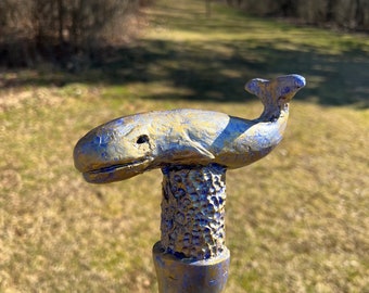 Whale Walking Stick | Made in the USA | Hand Carved Hiking Staff | Decorative Cane | Ornamental Handstaff