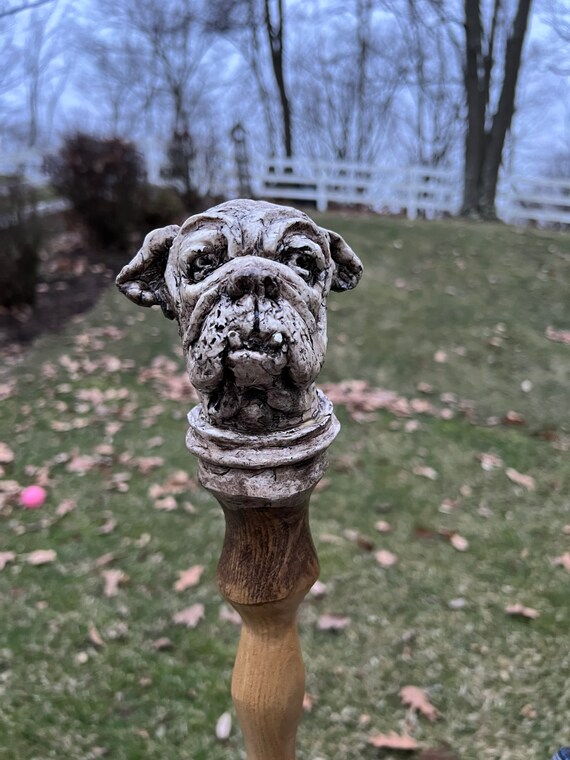 Bulldog Head Handle Wooden Walking Cane - Handmade Working Style Design - View #4