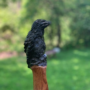 Raven Handmade Walking Stick | Made in the USA | Hand Carved Hiking Staff | Decorative Cane | Ornamental Handstaff