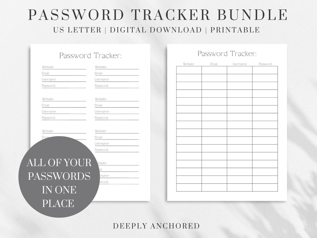 Password Tracker Bundle List and Grid Printable - Etsy