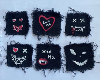 Hand Painted Gothic Patches, Valentines Patches, Custom Patches - Iron On | Creepy Faces, Valentines, Custom