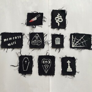 Hand Painted Gothic Patches, Band Patches, Custom Patches - Iron On | Horror, Gravestones, Spider Web, Planchette, Coffin, Custom