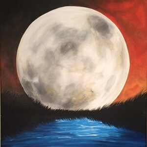 Moon Art, Twilight, Night Sky,  &quot;Full Moon&quot; Original Acrylic Painting Art Print (11&quot;x14&quot;)