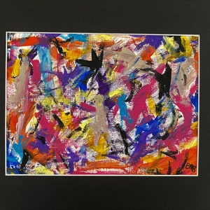 Small Abstract Acrylic Painting on Canvas Paper, Bright Multi-Colored Abstract Art, Abstract Original Painting, Matted Art (9&#39; x 12&quot;)