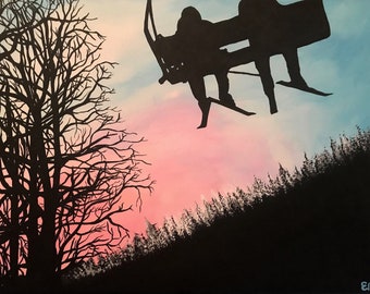 Skiing, Winter Art, Skier Gifts - "Above the Trees" - 12"x16" original acrylic painting