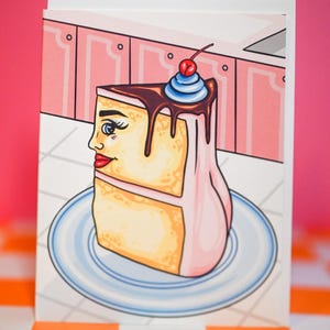 Sweet Cheeks Birthday Card, funny birthday card, cake with booty, cheeky illustration, funny pink strawberry cake