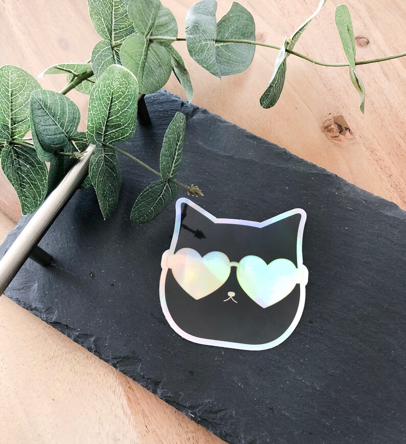 Rainbow Heart sunglasses Decal Cat with Sunglasses Sticker Holographic Cat in Sunnies Sticker