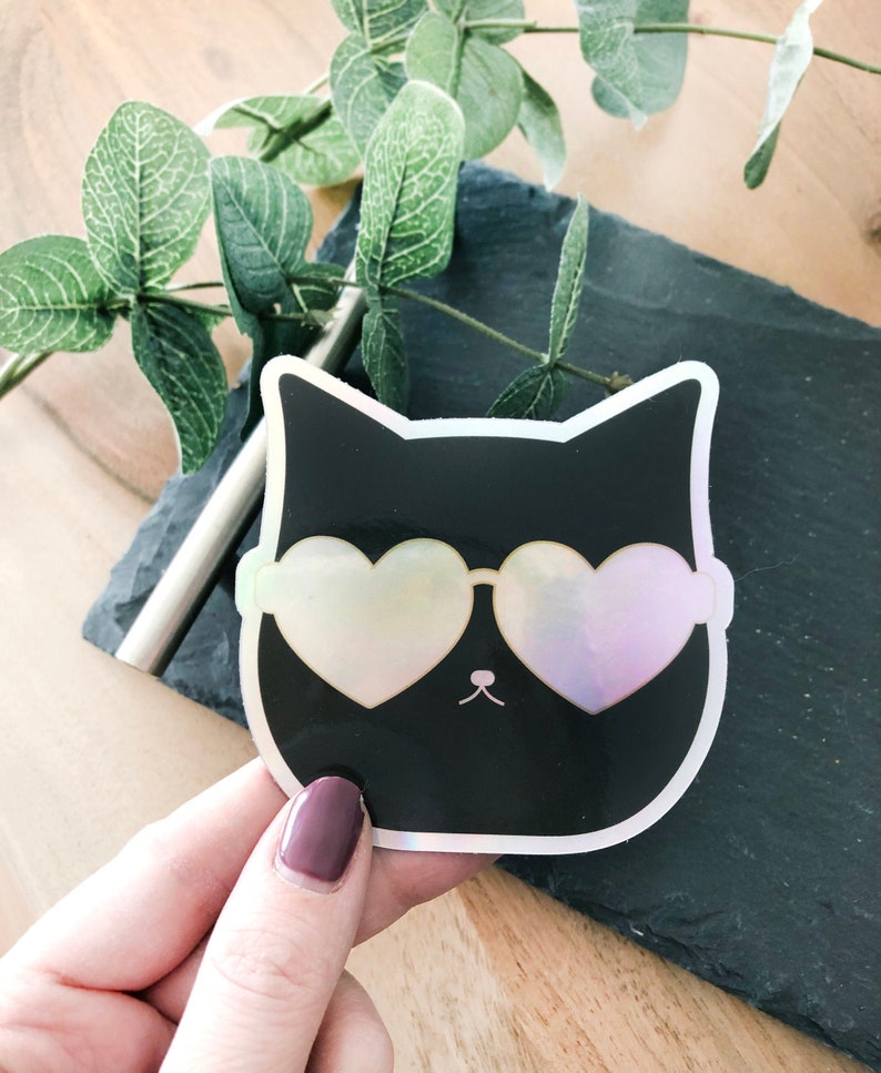 Rainbow Heart sunglasses Decal Cat with Sunglasses Sticker Holographic Cat in Sunnies Sticker