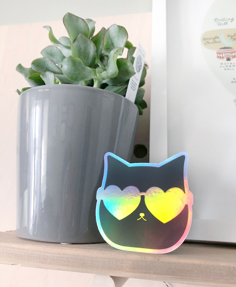 Rainbow Heart sunglasses Decal Cat with Sunglasses Sticker Holographic Cat in Sunnies Sticker