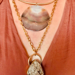 Pyrite Necklace Pendant on Brass Chain