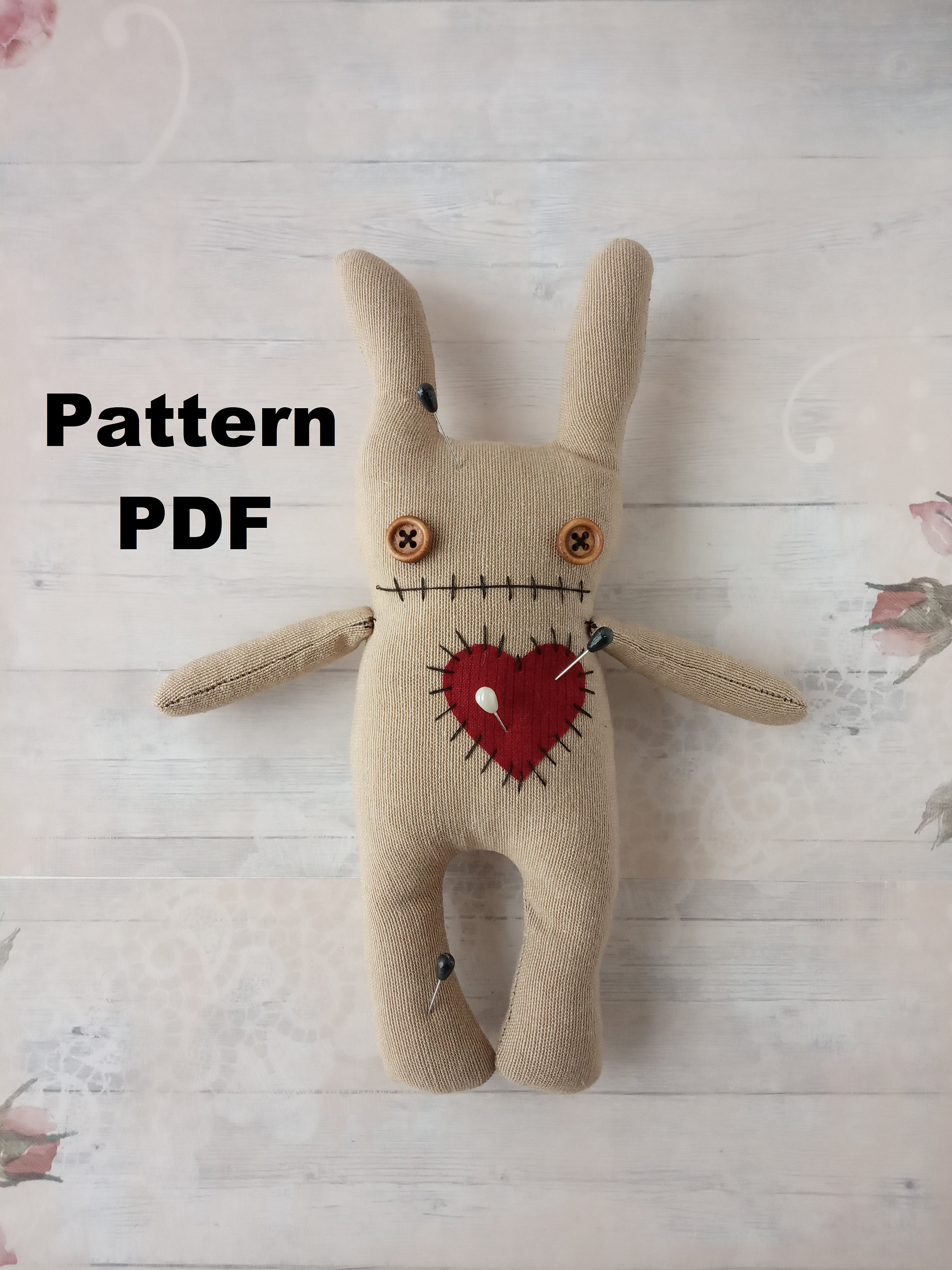Voodoo doll sewing pattern PDF Bunny toy tutorial Creepy cute Etsy