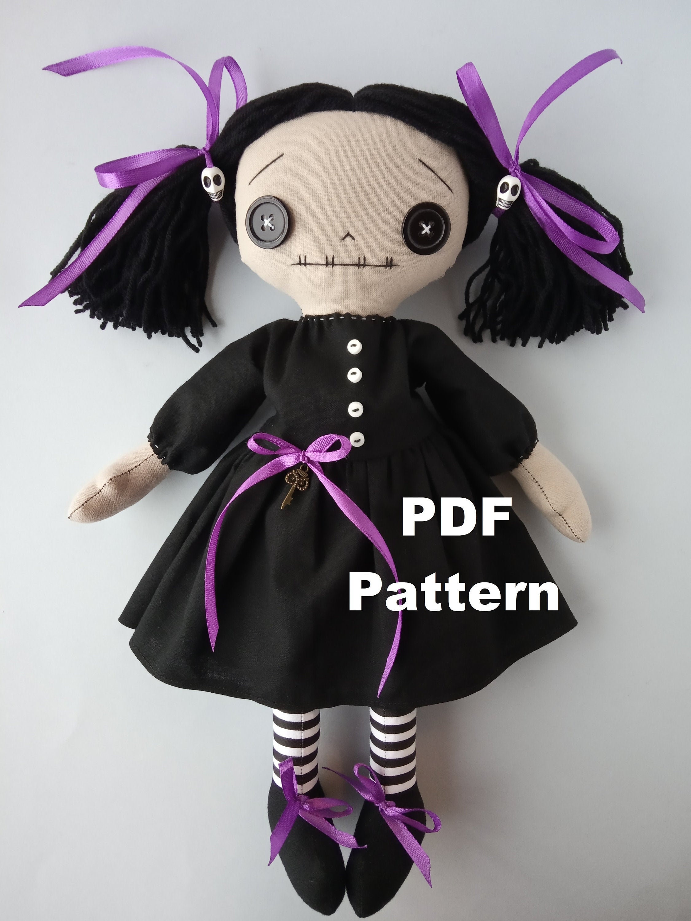 Sewing pattern PDF Goth doll Halloween rag doll pattern Creepy Etsy