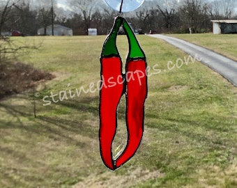 Stained Glass Chili Pepper Suncatcher: Handmade Kitchen Garden Decor
