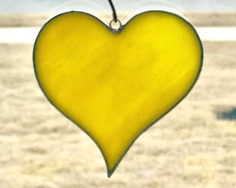 Yellow Stained Glass Heart Suncatcher 3.5” – Handmade Window Decor