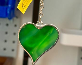 Green 1.5” Stained Glass Heart: Handmade Charm, Suncatcher, Pendant, Keychain, Unique Ornament