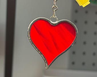 Red 1.5” Stained Glass Heart: Handmade Charm, Suncatcher, Pendant, Keychain, Unique Ornament