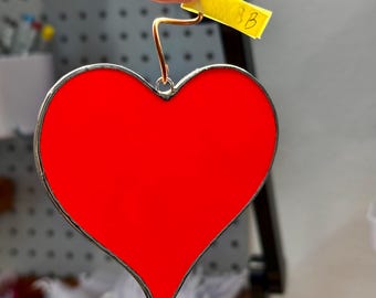 Red Stained Glass Heart Suncatcher 3.5” – Handmade Window Decor