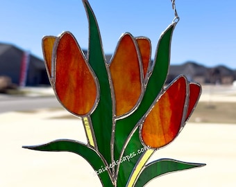 Tulips Stained Glass Suncatcher | Handcrafted Botanical Home Decor