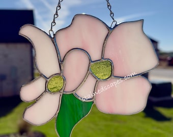 Pink Dogwood Blooms Stained Glass Suncatcher | Handcrafted Botanical Home Decor