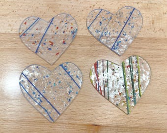 Hand Cut 3.5” Heart Stained Glass Pieces - 4 Pack Fusible Glass for Suncatchers & Crafts