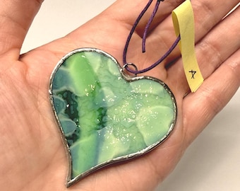 Green 2” Stained Glass Heart: Handmade Charm, Pendant, Key Chain, Suncatcher, Unique Ornament