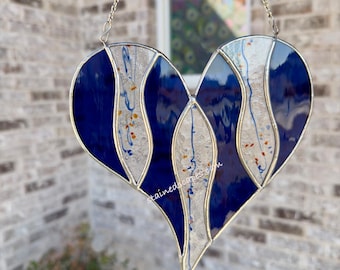 Blue Heart Stained Glass Suncatcher: Handcrafted Window Decor
