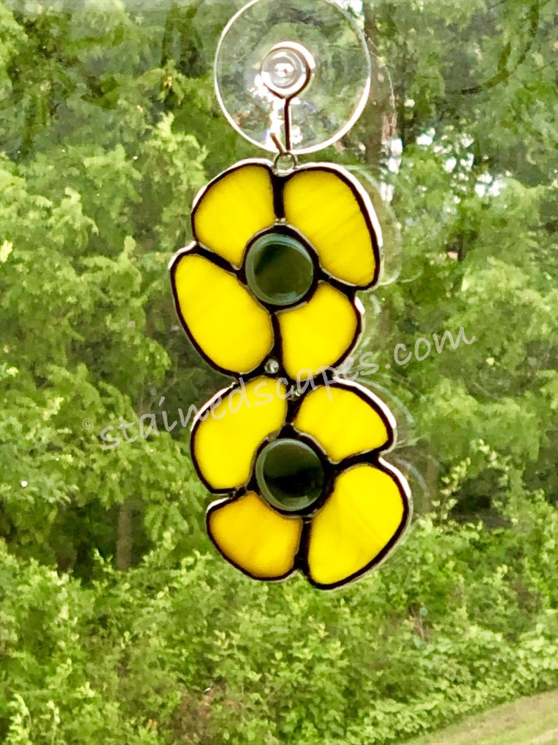Beaded Flower Duo Stained Glass Suncatcher