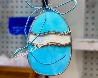 Stained Glass Striped Easter Egg: Handmade Holiday Suncatcher, Unique Ornament