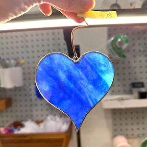 Blue Stained Glass Heart Suncatcher 3.5”– Handmade Window Decor
