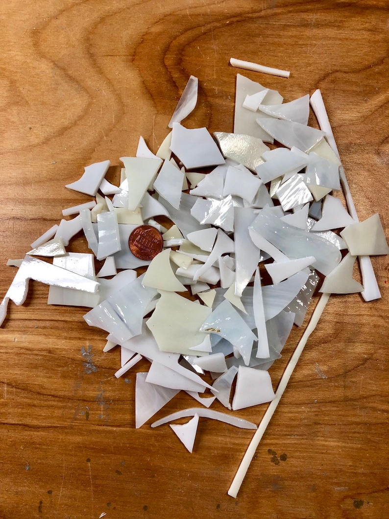 1/2 lb Stained Glass Pieces and Shards: Colorful Mosaic Pieces for Crafts & DIY Art White