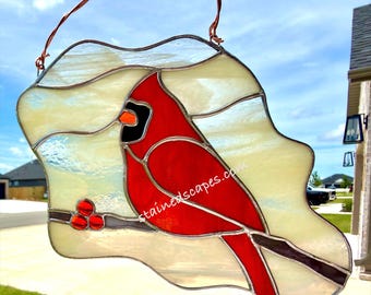 Cardinal Stained Glass Suncatcher
