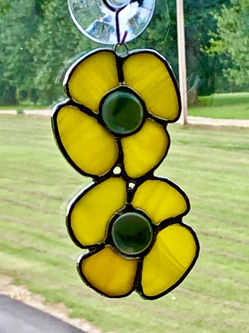Beaded Flower Duo Stained Glass Suncatcher
