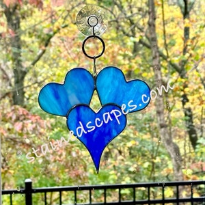 Heart Trio Stained Glass Suncatcher - Handmade Colorful Heart Window Decor for Gifts & Home
