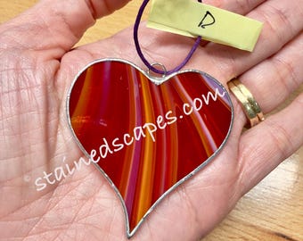 Red / White 2” Stained Glass Heart: Handmade Charm, Pendant, Key Chain, Suncatcher, Unique Ornament