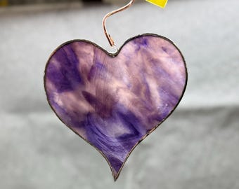 Purple Stained Glass Heart Suncatcher 3.5” – Handmade Window Decor