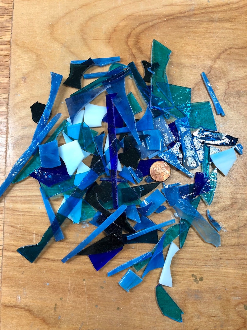 1/2 lb Stained Glass Pieces and Shards: Colorful Mosaic Pieces for Crafts & DIY Art Blue