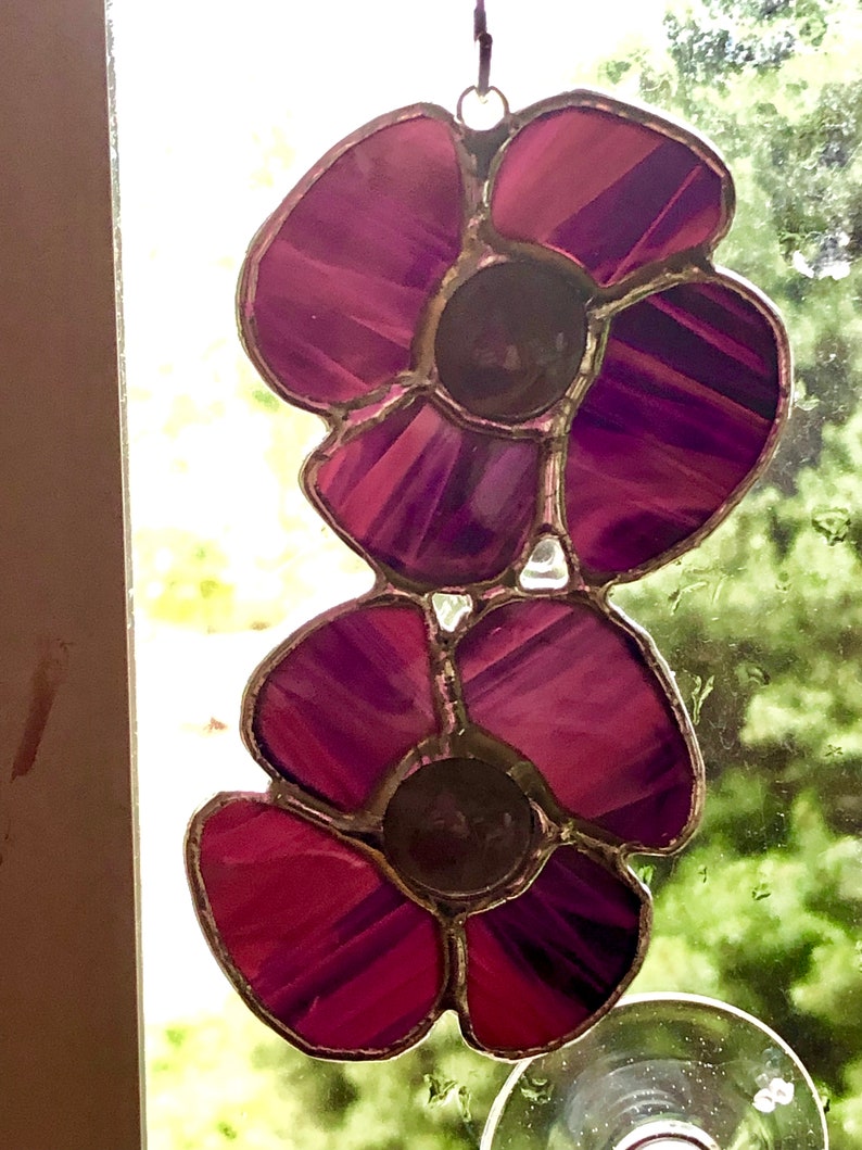 Beaded Flower Duo Stained Glass Suncatcher