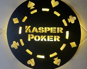 Gepersonaliseerde led-pokerbord: aangepaste tekst, berkenhout