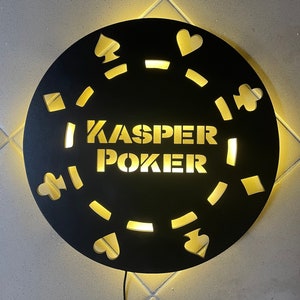 panneau de poker en bois, panneau de poker texte personnalisé, jetons de poker personnalisés, panneau de poker lumineux LED