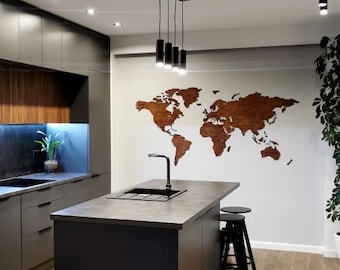 Detailed Wooden World Map Wall Art: Birch Plywood Home Decor