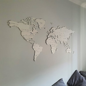 Hölzerne weiße Weltkarte, weiße Farbe Wand-Weltkarte