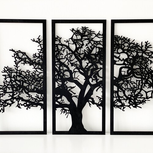 Tree Wall Artwooden Tree Wall Decoration 3 Parts Wooden Etsy
