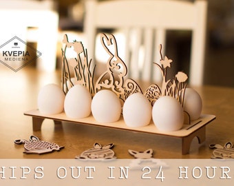 Porta huevos de Pascua de madera: Decoración de Pascua de madera contrachapada de abedul