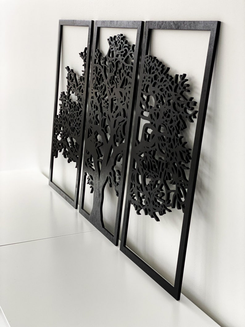 Tree Wall Artwooden Tree Wall Decoration 3 Parts Wooden Etsy