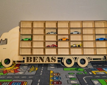 Personalized Wooden Toy Car Truck Shelf – 35 Section Display